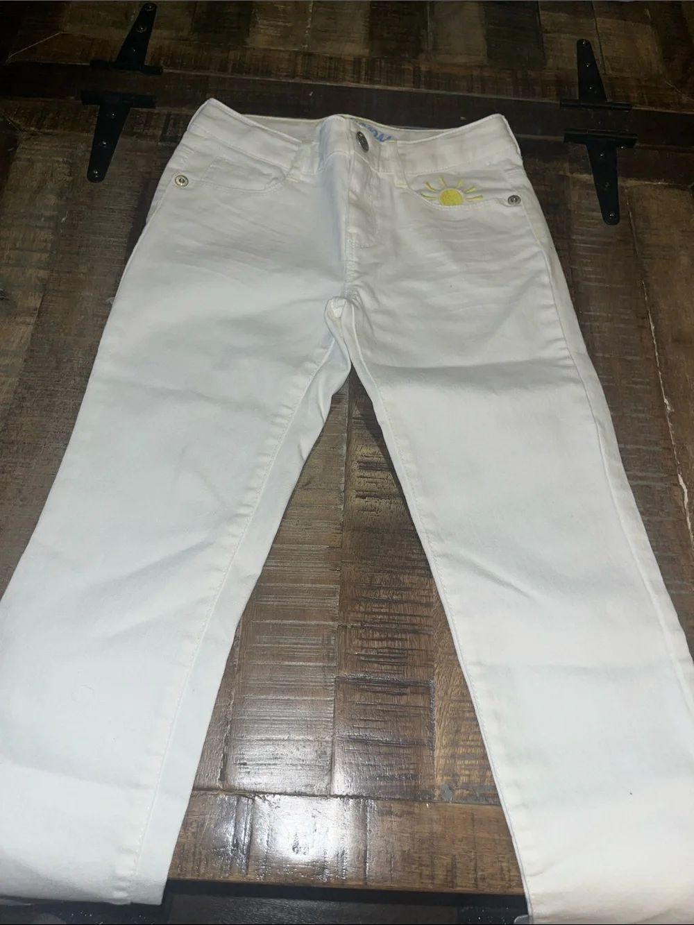 Gymboree White Slim Straight Jeans with Yellow Sun Accent